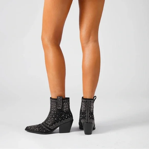ISNOM Women's Rhinestone Cowgirl Boots Sparkly Ankle Boots Western Boots 10 NEW - Picture 4 of 12